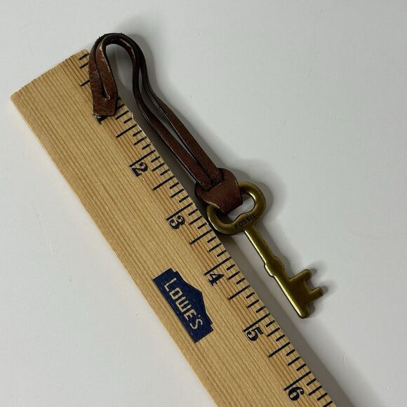 Fossil Brass Key Charm Bag Hang Tag Brown Leather Strap Replacement Accessory - Picture 9 of 10